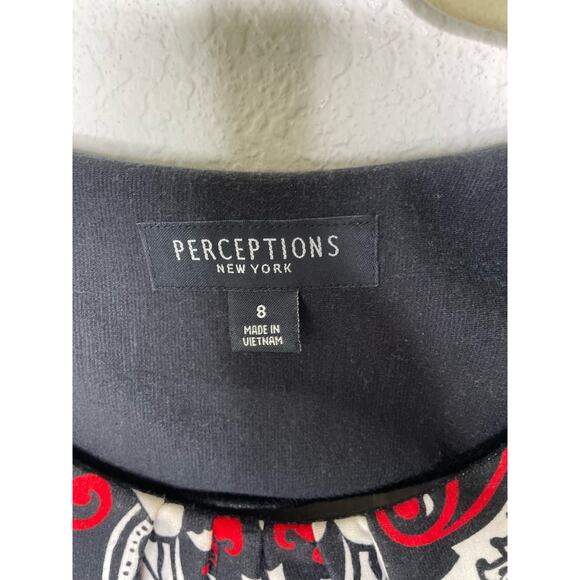 Perceptions New York Flare Long Sleeve Pattern Dress Knee Length Modest Dress - Picture 2 of 6